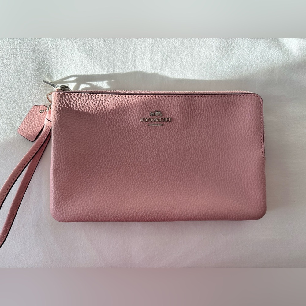 Coach Double Zip Corner Wallet Wristlet Pink